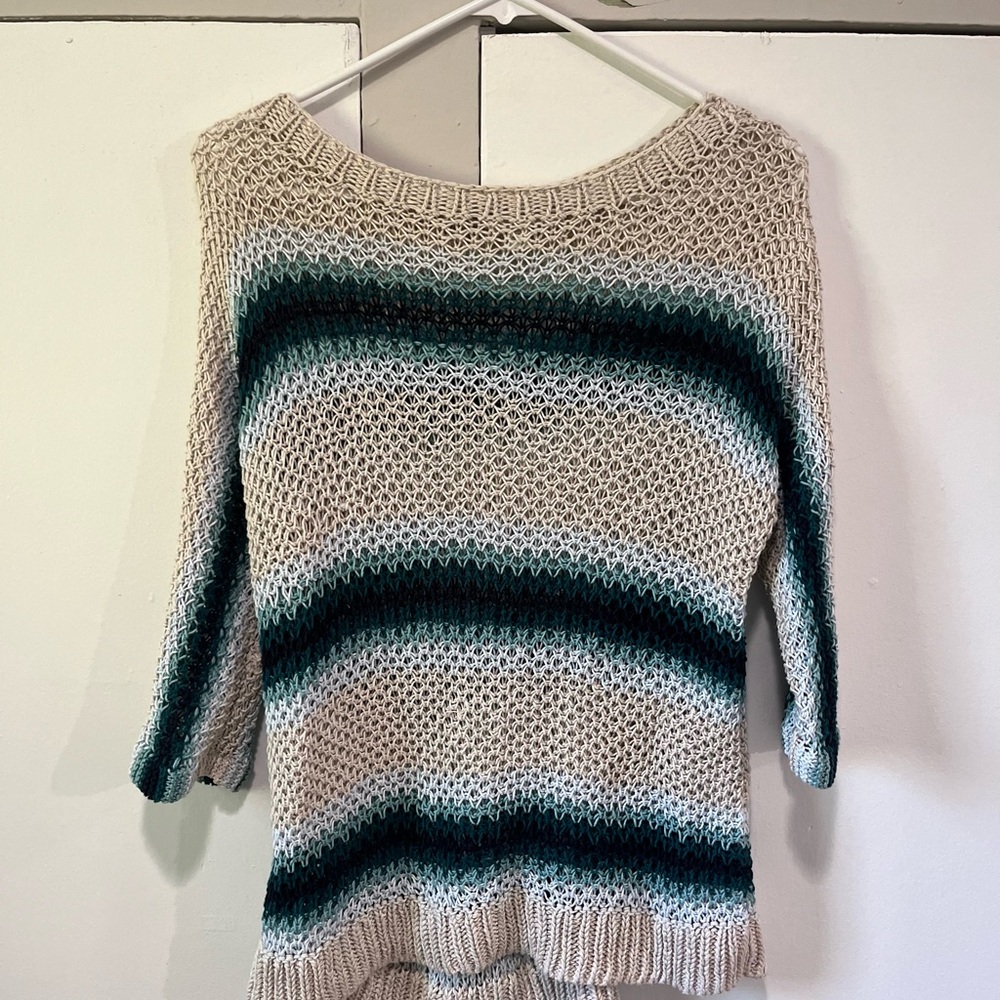 J. Jill Cream & Blue Open-Knit Stripe Sweater Women’s S